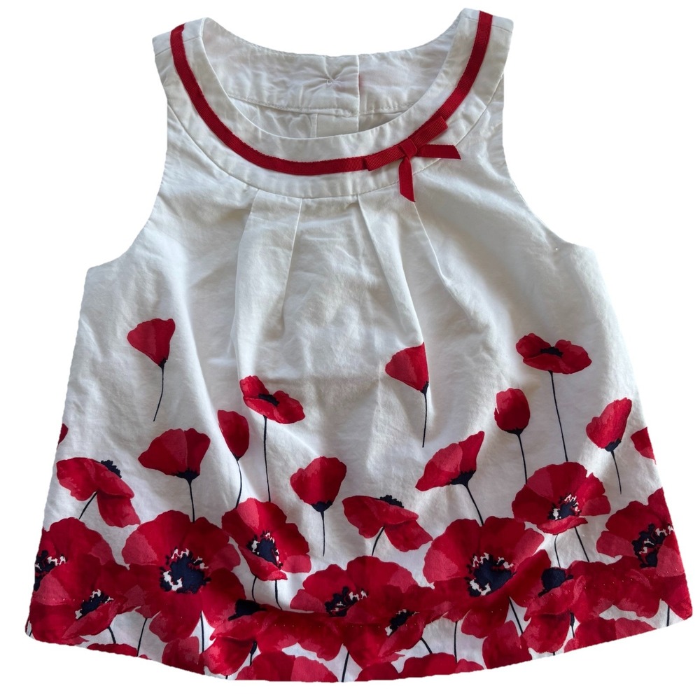 Janie and Jack White w/ Red Poppies Dress Girls 12-18M‎ Parisian Poppy Timeless